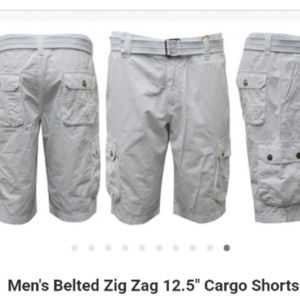 Mens White Belted Cargo Shorts